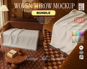 Woven Throw Mockup Bundle: Vintage Silk, 60" x 50" (Photoshop/Canva)