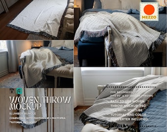 BUNDLE - NO-AI - Gewebte Decke Mockup: Einfach zu verwendende Photoshop-Vorlage (Digitaler Download)
