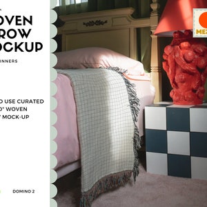 DOMINO2 - Woven Throw Blanket Mockup Template - Beginner - Easy to Use - Photoshop - Interior Design - Product Mockup - 60&quot; x 50&quot; Throw