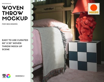 Woven Throw Blanket Mockup Template: Interior Design (Photoshop)
