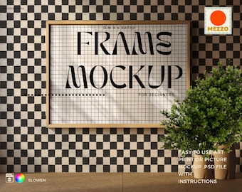 Horizontal Frame Mockup: Checker Print, Foliage (Photoshop .PSD)