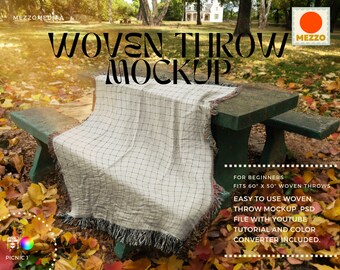 Woven Throw Blanket Mockup: Fall Theme, Photoshop (60" x 50")