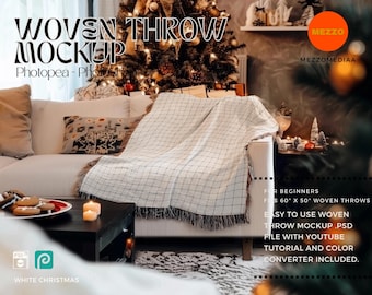Fringed Woven Throw Blanket Mockup: Photoshop Template (Digital Download)