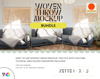 Woven Throw Blanket Mockup Template: Interior Design (Photoshop)