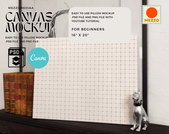 Canvas Print Mockup: Old Books, 16x20 Landscape (Photoshop, Photopea, Canva)