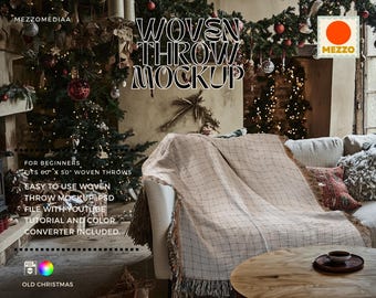 Fringed Woven Throw Blanket Mockup Template (Photoshop/Photopea)