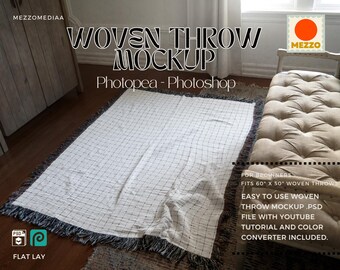 Fransen gewebte Decke Mockup: Photoshop / Photopea Vorlage (Digitaler Download)