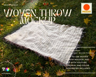 Woven Throw Blanket Mockup: 60" x 50" Photoshop Template (Digital Download)