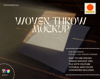 Woven Throw Blanket Mockup Template: Interior Design (Photoshop, 60" x 50")