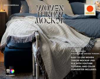 Woven Throw Blanket Mockup Template: 60" x 50" Photoshop (Digital Download)