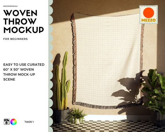 TAOS1 - Woven Throw Blanket Mockup Template - Beginner - Easy to Use - Photoshop - Interior Design - Product Mockup - 60" x 50" Throw