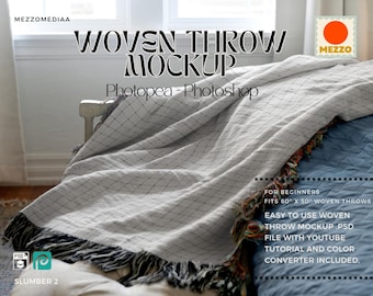 Woven Throw Blanket Mockup Template: 60" x 50" Photoshop (Digital Download)