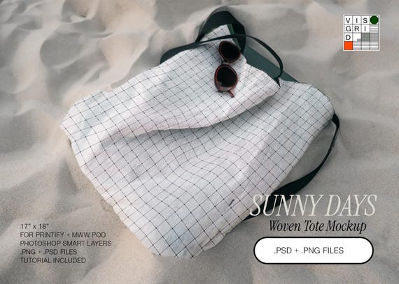 Woven Tote Mockup Template: Summer Beach Scene (Photoshop)