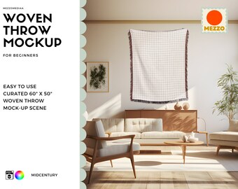 Midcentury Woven Throw Blanket Mockup: 60" x 50" Photoshop Template (Digital Download)