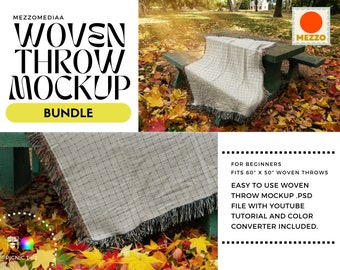 Woven Throw Blanket Mockup Template: Picnic Fall Design (Photoshop .PSD)