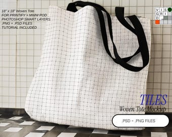 Woven Tote Mockup Template - Beginner - Easy to Use - Photoshop - Interior Design - Product Mockup - 17"x18" Tote Bag - Print on Demand