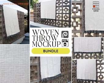 Woven Throw Mockup Template: Modern Neutral Concrete Scene (Photoshop + Photopea)