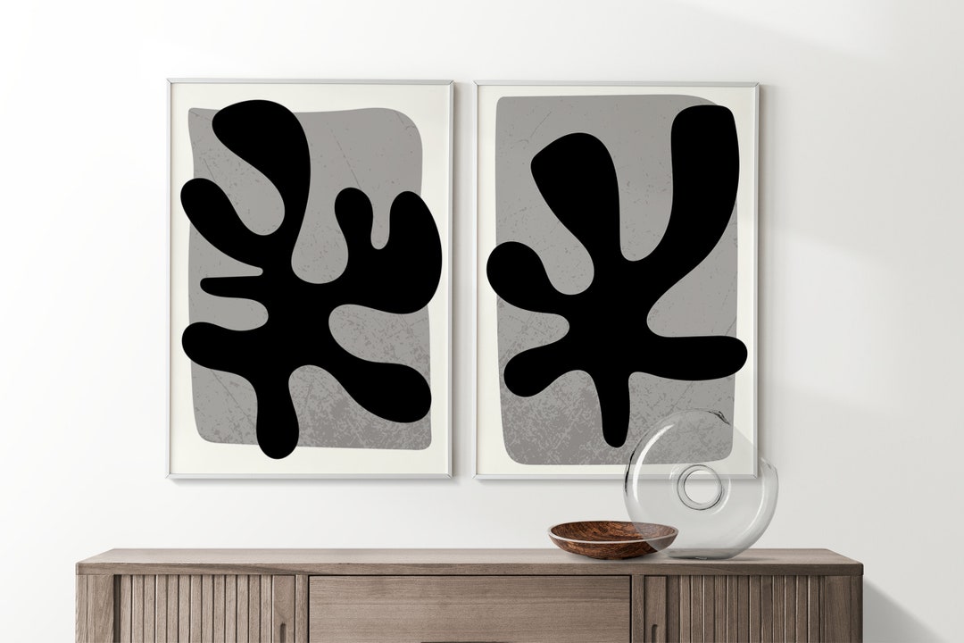Black and Grey Art Set Printable Wall Art Minimal Artwork Etsy