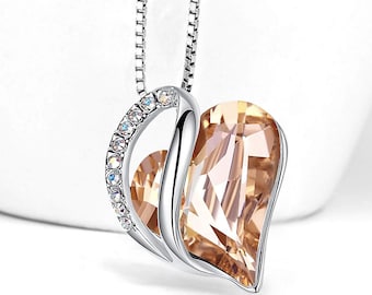 PT95 - Orange Carnelian Looped Heart Design Crystal Pendant and CZ stones - Spiritual Energy Stone with 18" Chain Necklace.