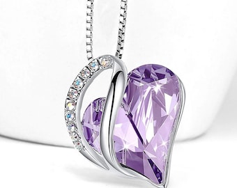 LM70 - Light Purple Alexandrite Looped Heart Design Crystal Pendant and CZ stones - with 18" Chain Necklace.