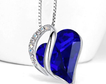 UV78 - Lapis Lazuli - Dark Blue Crystal Looped Heart Design Crystal Pendant and CZ stones - with 18" Chain Necklace.