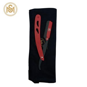 Barber Straight Cut Throat Razor with Designer Handle Straight Edge Razor with replaceable blades Carbon Steel Facial Razor comes in a pouch