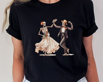 Dancing Skeletons Halloween Tee: Spooky Season Shirt