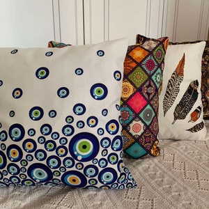 Foal Feather Fabric Pillow Cover, Decorative Throw Pillow Case, Anatolian Pattern, Turkish Motif, Gift for the Home