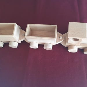 Wooden Train with Two Carts, 3 pcs, wooden toy train