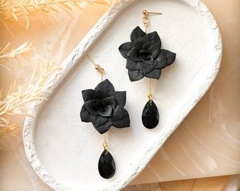 Black Rose Earrings | Handmade Earrings | Floral Earrings | Polymer Clay Earrings | Roses