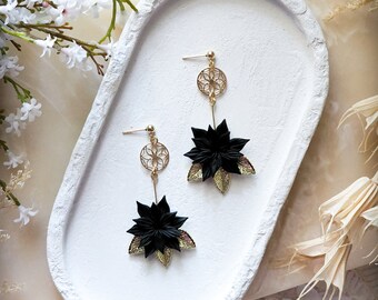 Black Florals | Handmade Earrings | Polymer Clay Earrings