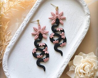 MTO - Pink and Purple Daisy Snake Earrings | Floral Earrings | Polymer Clay Earrings | Handmade Earrings