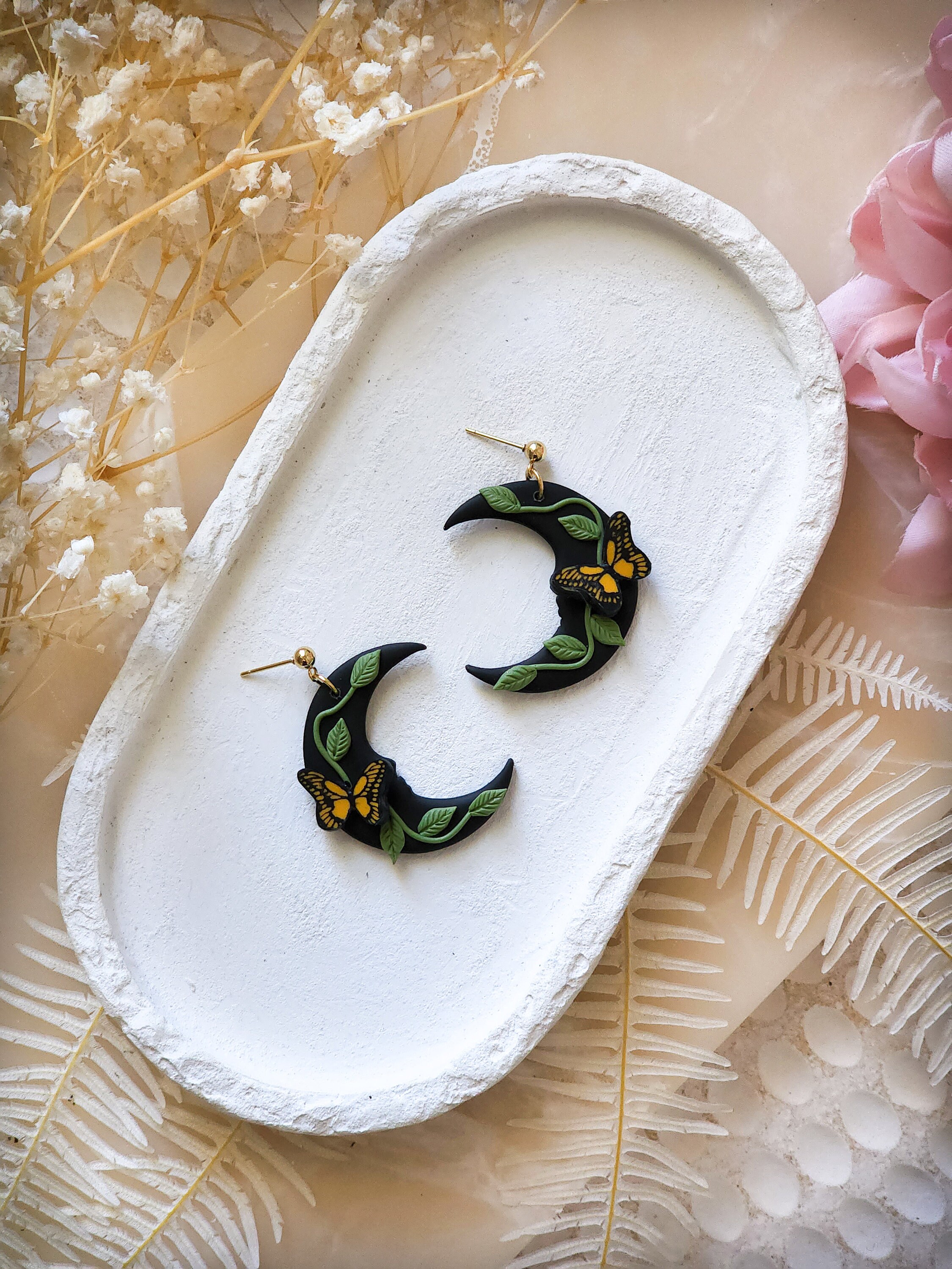 Butterfly Moon Polymer Clay Earrings Handmade Earrings Etsy