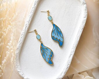 Blue Butterfly Wing Earrings | Handmade Earrings | Polymer Clay Earrings | Ethereal Earrings