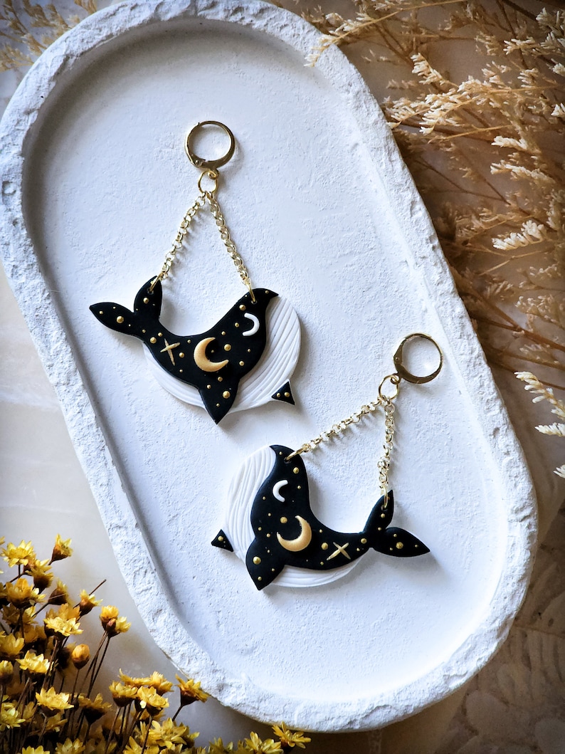 MTO Starry Whale Earrings Handmade Earrings Polymer Clay Earrings zdjęcie 2