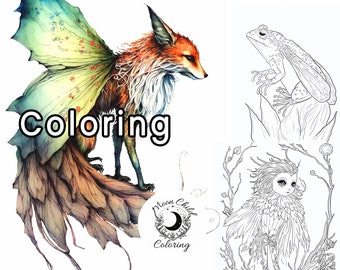 Libro para colorear de magia extraña / Páginas digitales imprimibles para adultos + niños / Descarga instantánea / Criaturas, Ilustraciones de fantasía animal