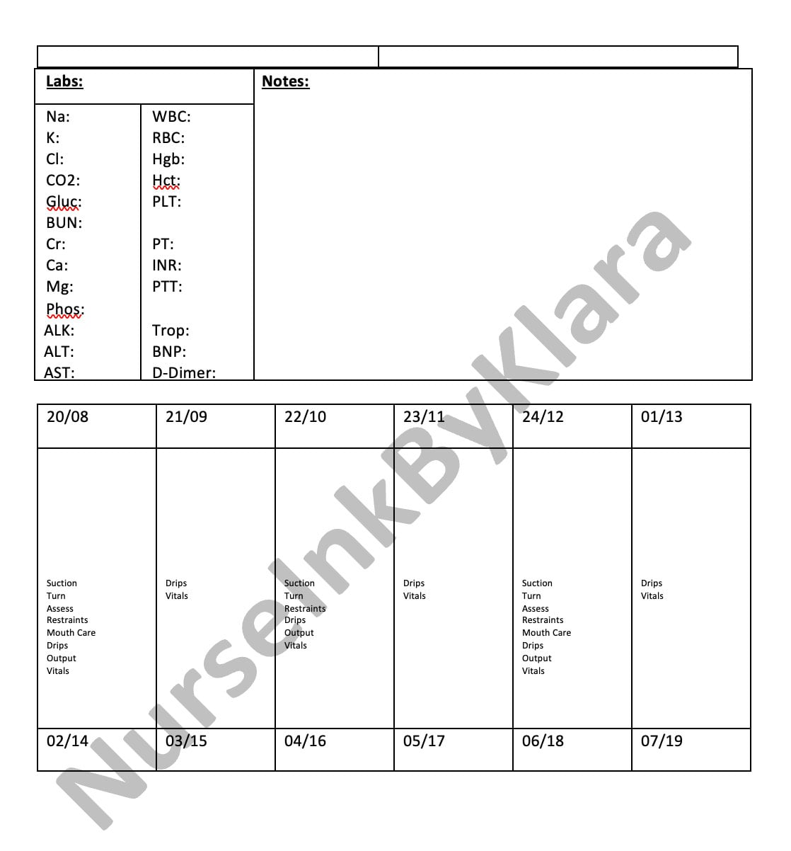 ICU Nurse Report Sheet Etsy