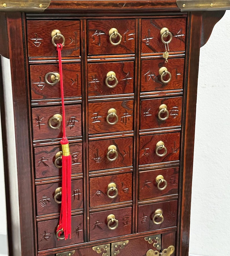 Korean Wooden Apothecary Chest. Vintage Apothecary Jewelry