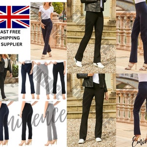 WOMENS BOOTLEG TROUSERS LADIES BOOTCUT STRETCH FINELY RIBBED ELASTICATED  BOTTOMS  eBay