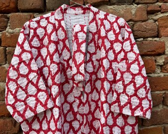 Kimono Kantha de algodón con estampado floral: abrigo corto acolchado