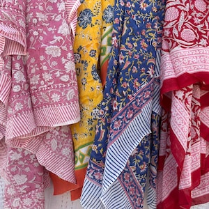 Jaipuri Assorted Printed Stole, Handmade Block Print Beach Sarongs, Voile Fabric Summer Pareo , Beach Cover Up Tunic, Pure cotton Sarongs,