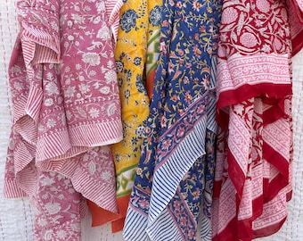 Handmade Block Print Cotton Sarong: Jaipuri Floral Stole