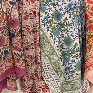 Indian Handmade Block Print Beach Sarongs, Women Party Wear Dupatta, Voile Fabric Summer Pareo , Beach Cover Up Tunic, Pure cotton Sarongs,