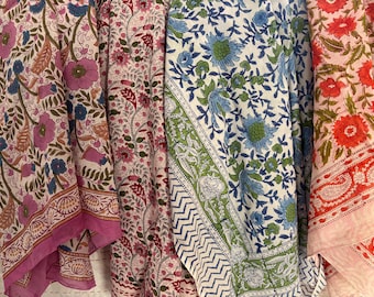 Handmade Indian Block Print Cotton Sarong: Floral Beach Cover-Up