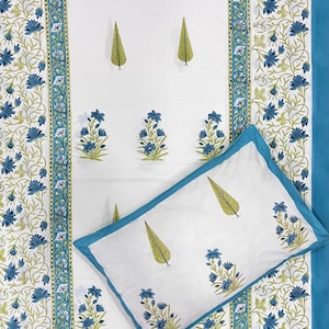Cotton Floral Block Print Queen Bedsheet Bedspread, Jaipuri Floral Bed Cover Luxury Home Decor Unique Bedsheet Light Weight Blanket Bedsheet