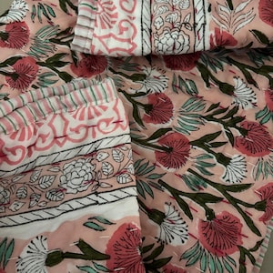 Hand Block Print Cotton Baby Quilt: Floral Indian Throw (40x60 Inches)