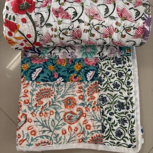 Handmade Patchwork Baby Quilt: Kantha Stitched Cotton Bedspread
