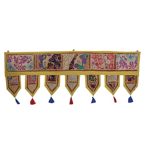 Vintage Patchwork Toran Decorative Valances Embroidered Door Hangings Banjara Window Toppers Bohemian Curtain door hanging, Indian toran Art