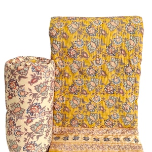Traditional Block Print Coverlet Razai, Indian Cotton Handmade Quilt Razai, Queen Size Razai Bedspread Blanket Throw Bedding Quilt Bed Razai