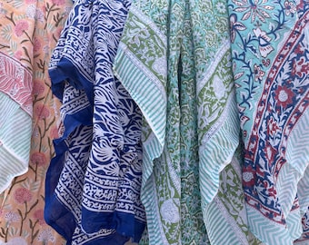 Handmade Block Print Cotton Sarong: Floral Beach Cover-Up